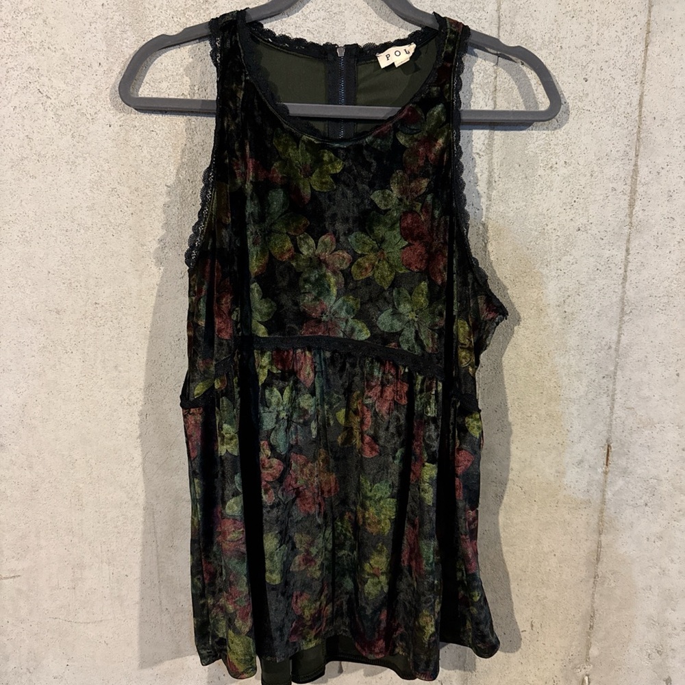 POL Velvet Floral Sleeveless Tank Top - Multicolor